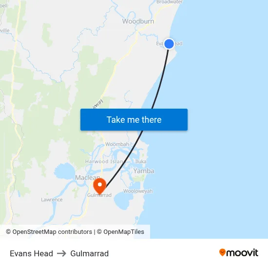 Evans Head to Gulmarrad map