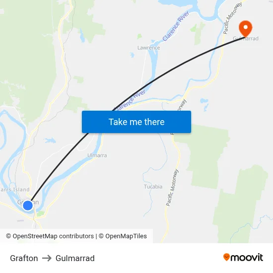 Grafton to Gulmarrad map