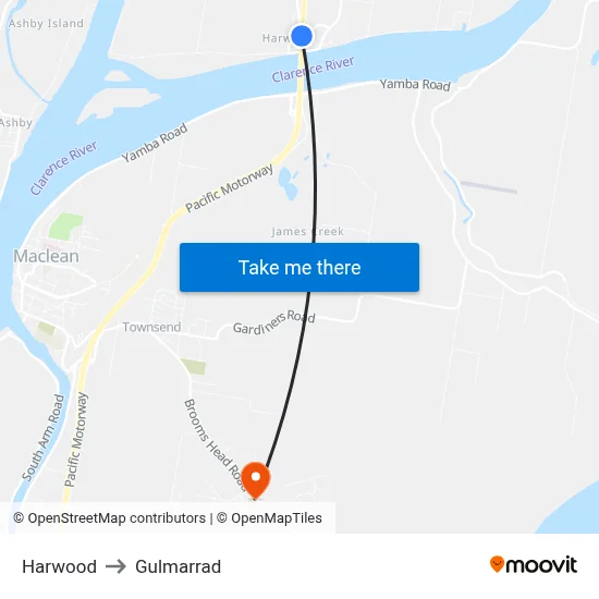 Harwood to Gulmarrad map