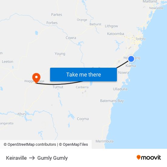 Keiraville to Gumly Gumly map