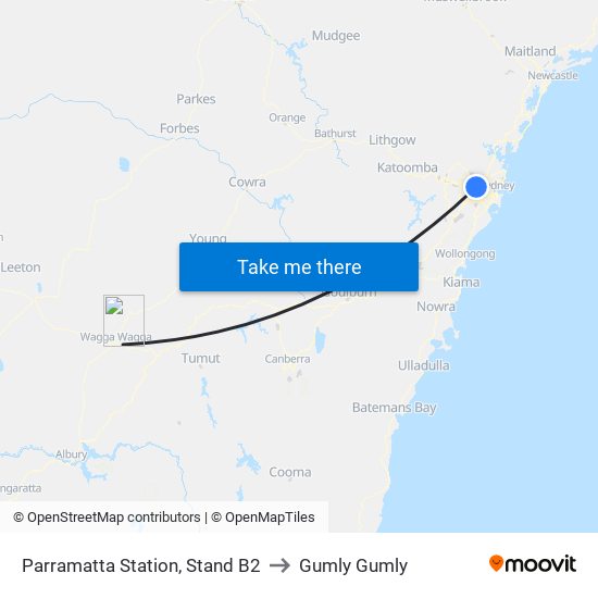 Parramatta Station, Stand B2 to Gumly Gumly map