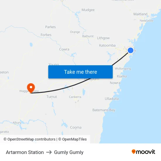 Artarmon Station to Gumly Gumly map