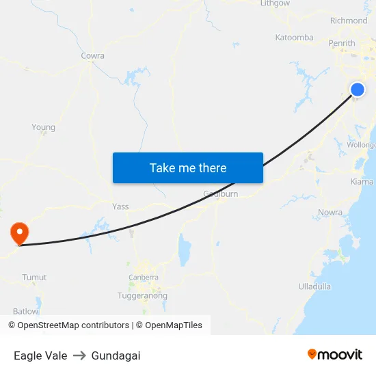 Eagle Vale to Gundagai map