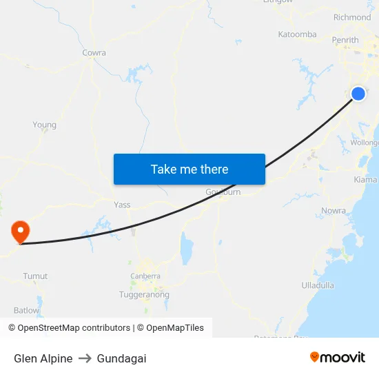 Glen Alpine to Gundagai map