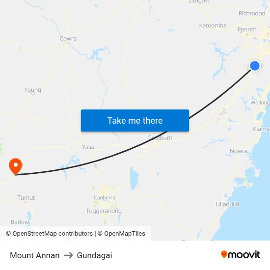 Mount Annan to Gundagai map