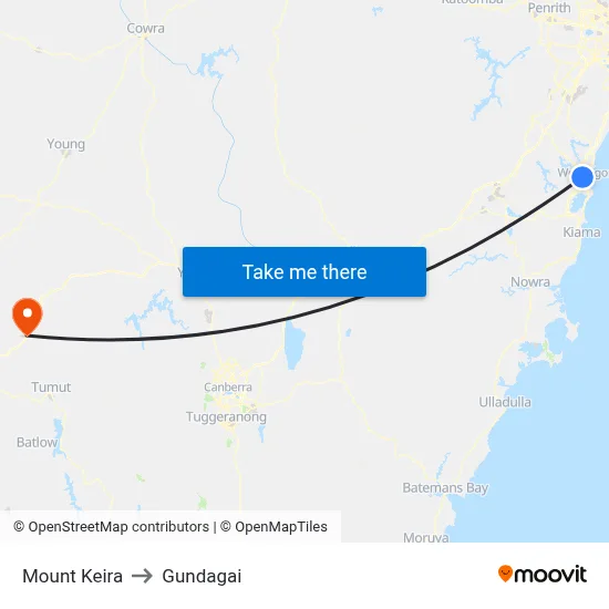 Mount Keira to Gundagai map