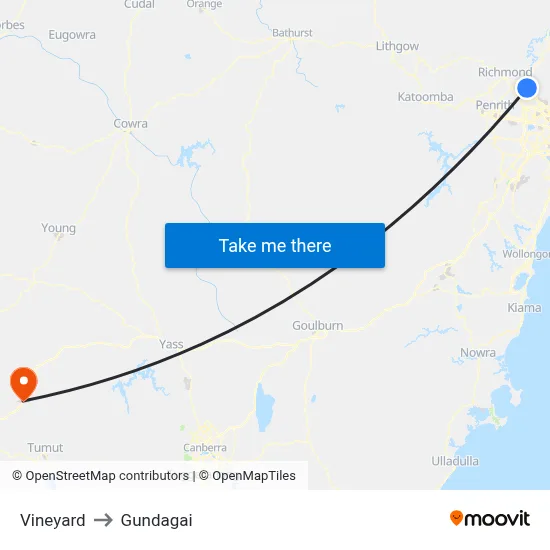 Vineyard to Gundagai map