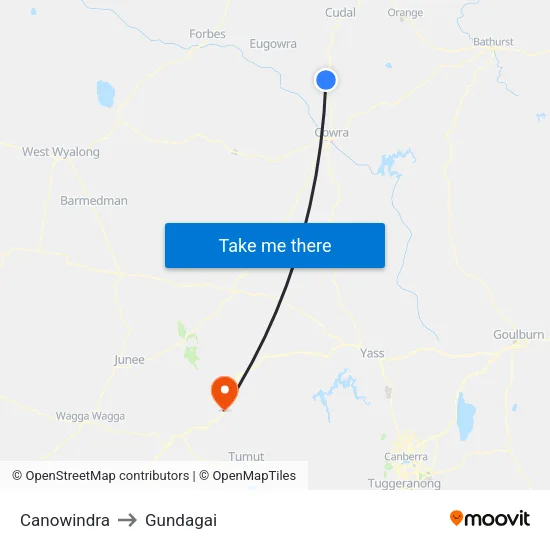 Canowindra to Gundagai map
