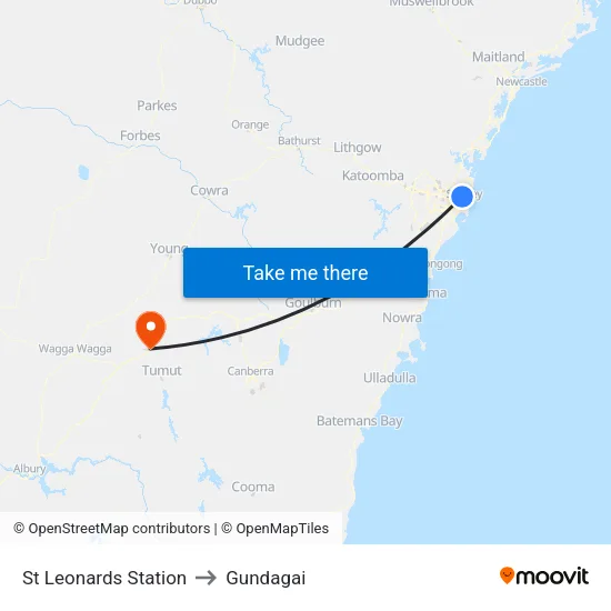 St Leonards Station to Gundagai map