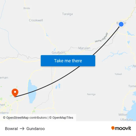 Bowral to Gundaroo map