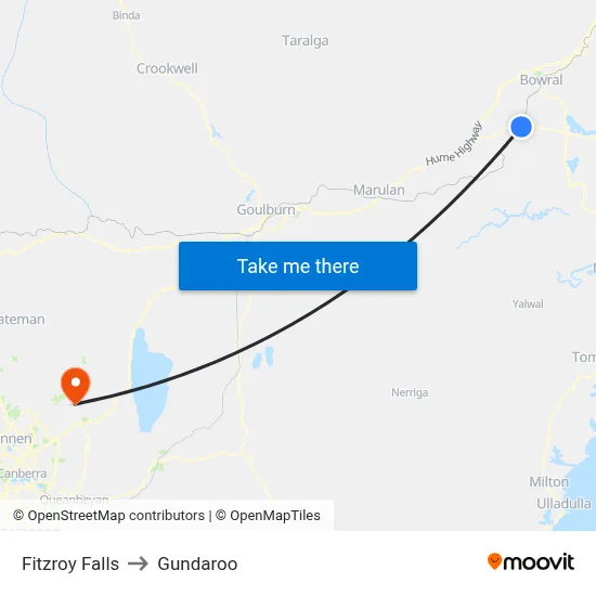 Fitzroy Falls to Gundaroo map