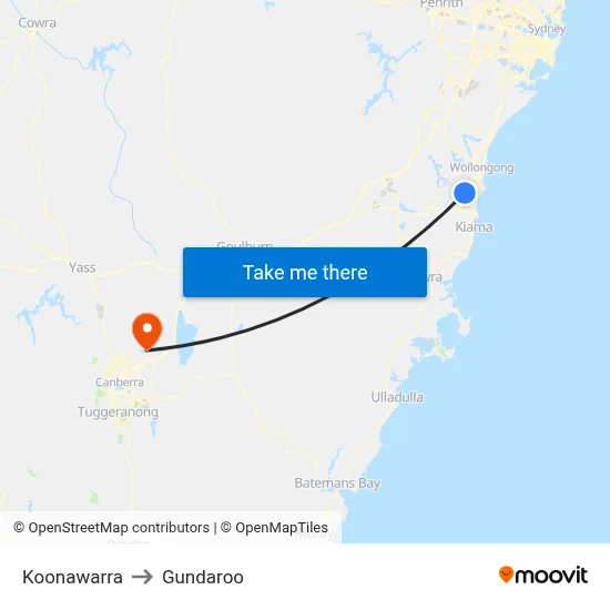 Koonawarra to Gundaroo map