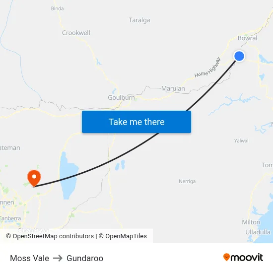 Moss Vale to Gundaroo map
