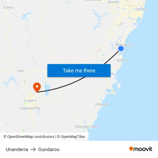 Unanderra to Gundaroo map