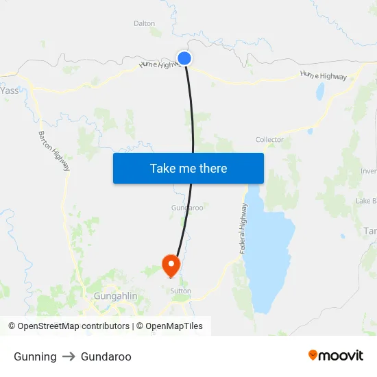 Gunning to Gundaroo map