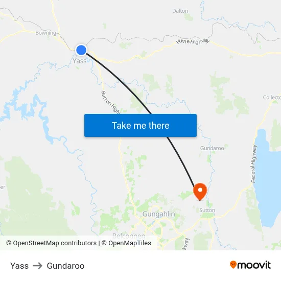 Yass to Gundaroo map