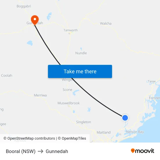 Booral (NSW) to Gunnedah map