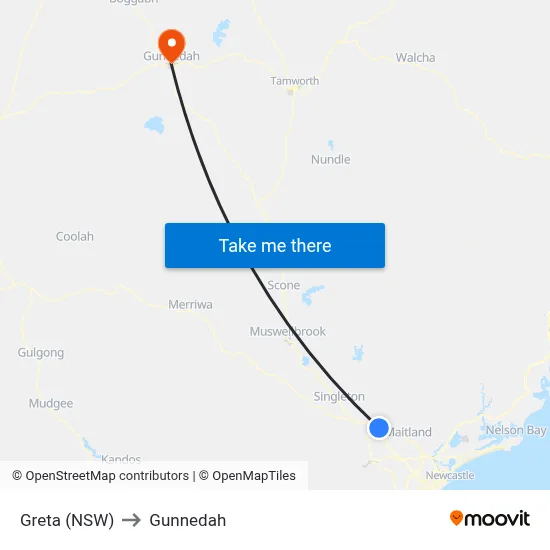 Greta (NSW) to Gunnedah map