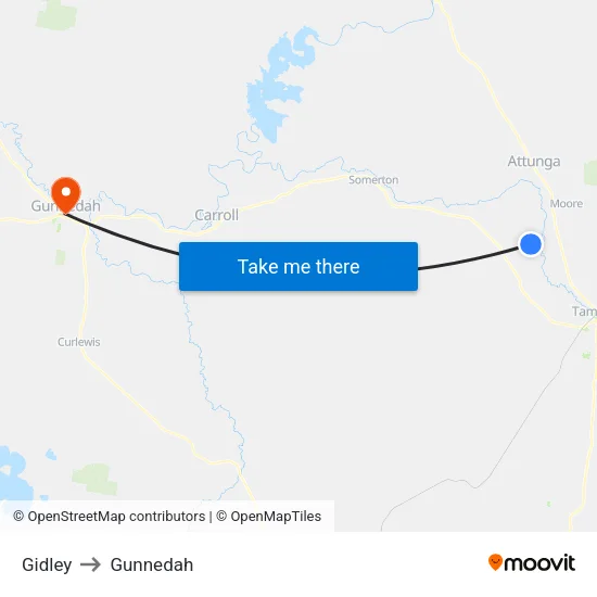Gidley to Gunnedah map