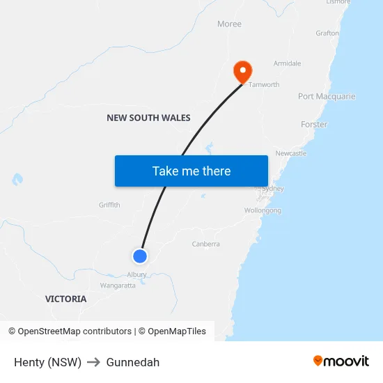 Henty (NSW) to Gunnedah map