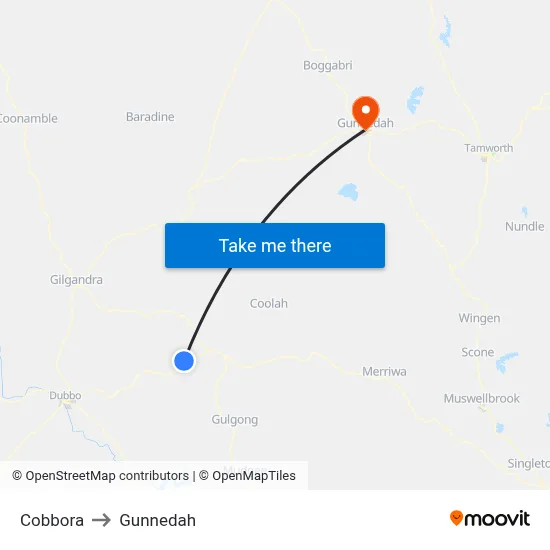Cobbora to Gunnedah map