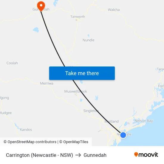 Carrington (Newcastle - NSW) to Gunnedah map