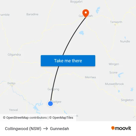 Collingwood (NSW) to Gunnedah map