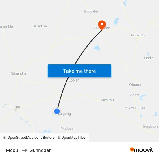 Mebul to Gunnedah map