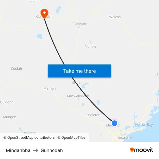 Mindaribba to Gunnedah map