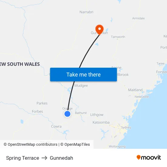 Spring Terrace to Gunnedah map