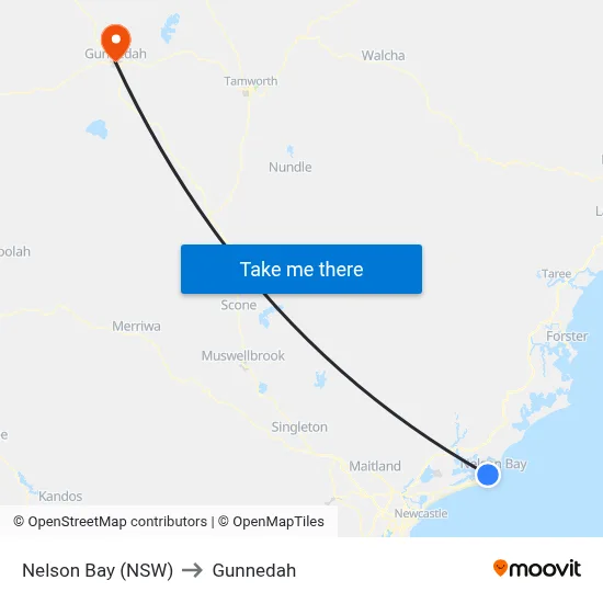 Nelson Bay (NSW) to Gunnedah map