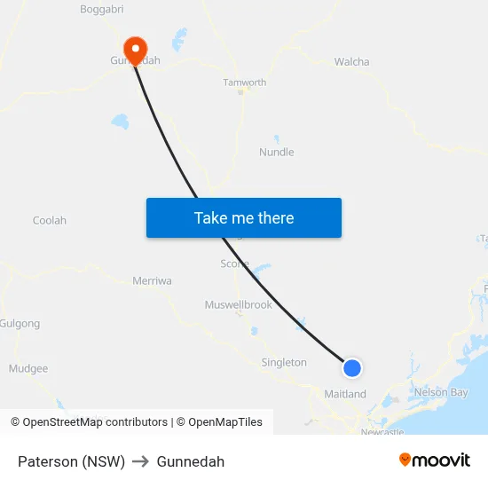 Paterson (NSW) to Gunnedah map