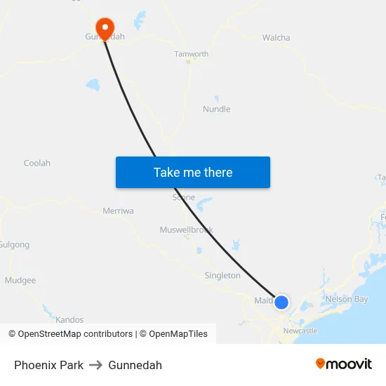Phoenix Park to Gunnedah map