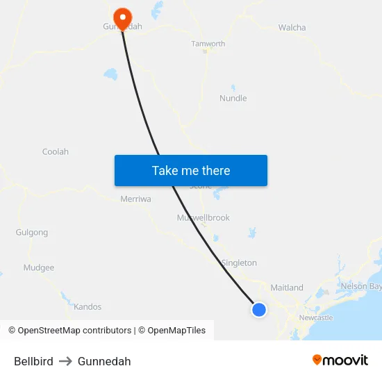 Bellbird to Gunnedah map