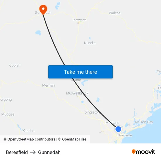 Beresfield to Gunnedah map