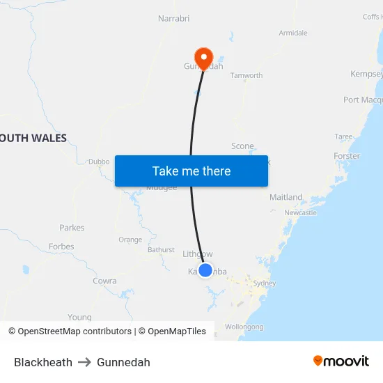 Blackheath to Gunnedah map
