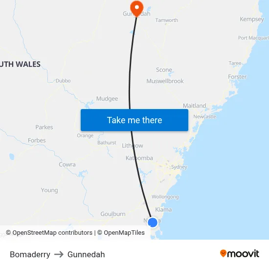 Bomaderry to Gunnedah map