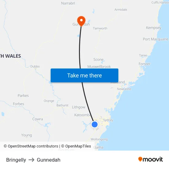 Bringelly to Gunnedah map