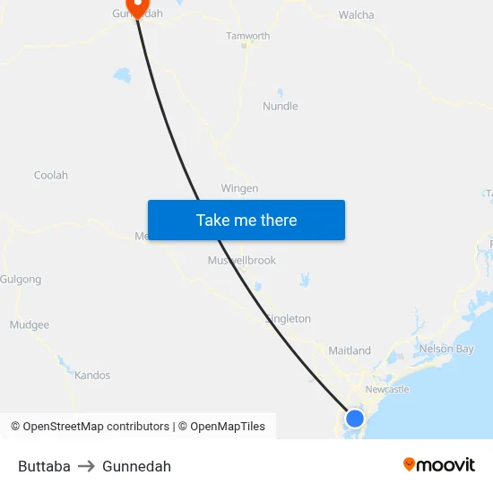 Buttaba to Gunnedah map