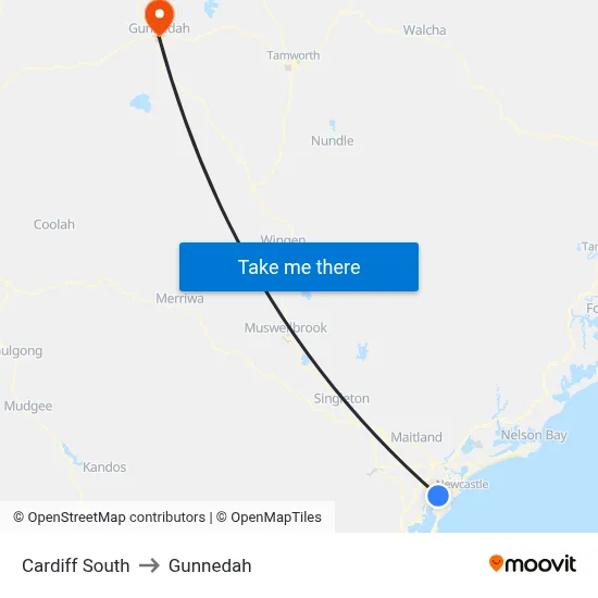 Cardiff South to Gunnedah map