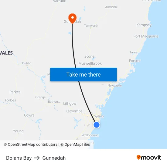 Dolans Bay to Gunnedah map