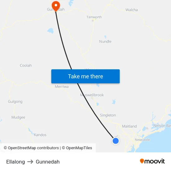 Ellalong to Gunnedah map