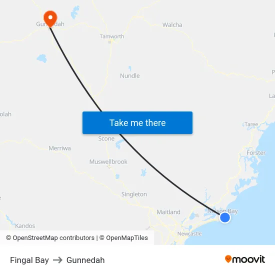 Fingal Bay to Gunnedah map