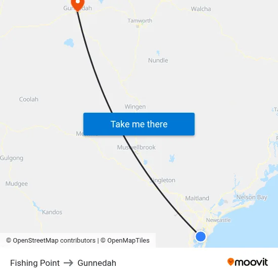 Fishing Point to Gunnedah map