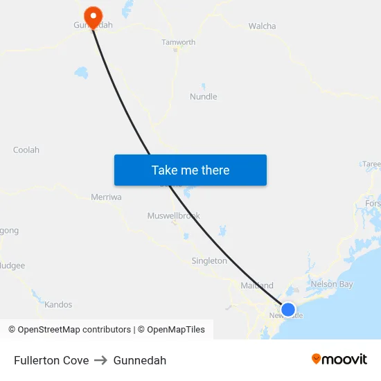 Fullerton Cove to Gunnedah map