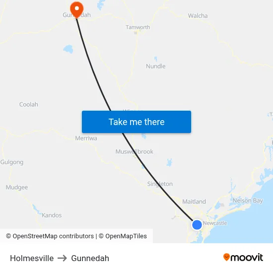 Holmesville to Gunnedah map