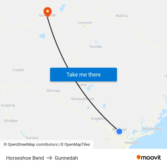 Horseshoe Bend to Gunnedah map