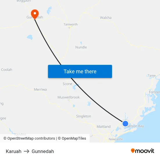 Karuah to Gunnedah map