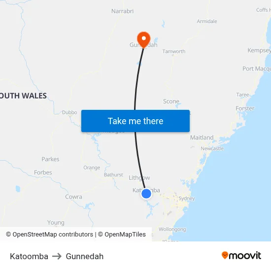 Katoomba to Gunnedah map