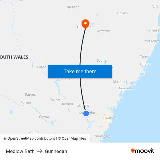 Medlow Bath to Gunnedah map